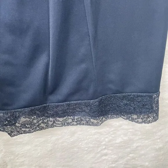 Vintage Henson Kickernick Full Slip Womens 38 Blue Silky Nylon Lace Lingerie - Picture 4 of 12